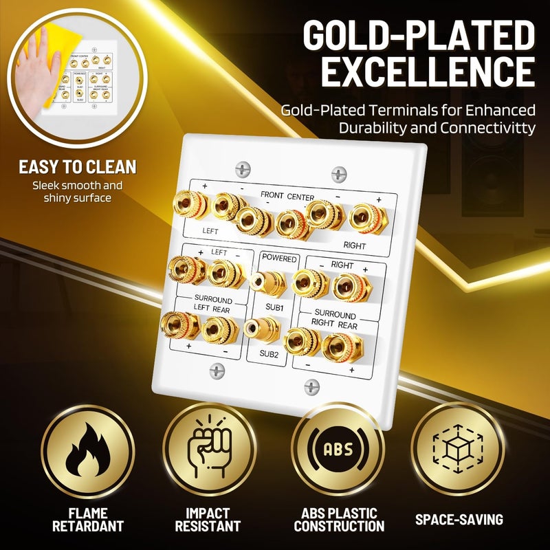 TNP Products TNP 7.2 Surround Sound Subwoofer and Speaker Wall Plate - AV Home Theater Media HDMI Banana Plug RCA Wall Speaker Connection Audio Plate - Image 3